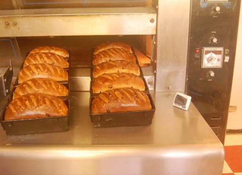 raisin bread coming out of the oven